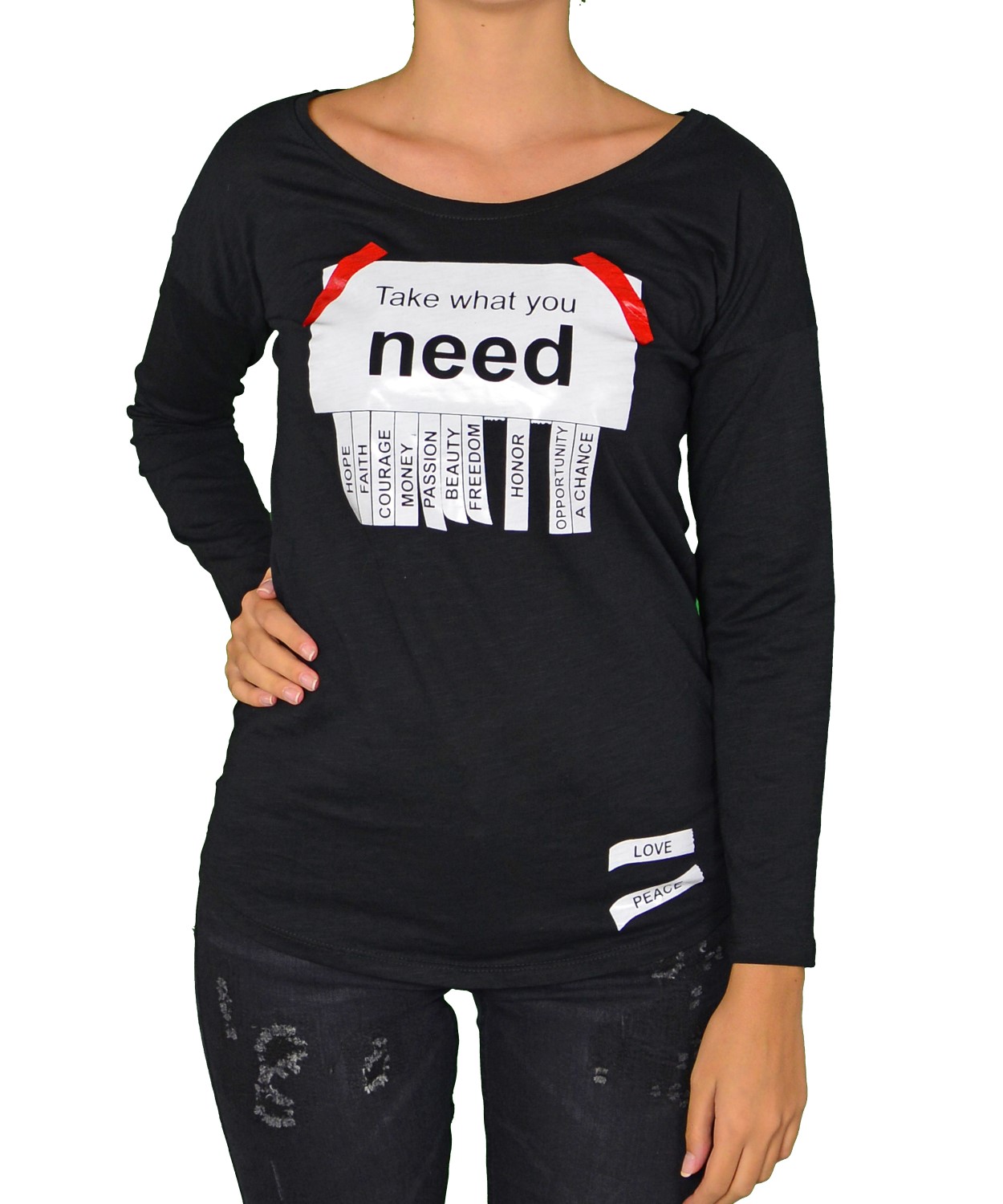 Γυναικεία μακρυμάνικη μπλούζα μαύρη με τύπωμα 280664